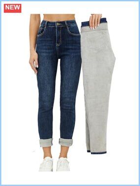Fleece Lined Thermal Skinny Jeans High Rise Stretch Winter Denim Pants